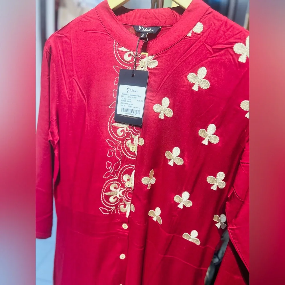Embroidery kurta wine- colour Reyon - Picture 9 of 11